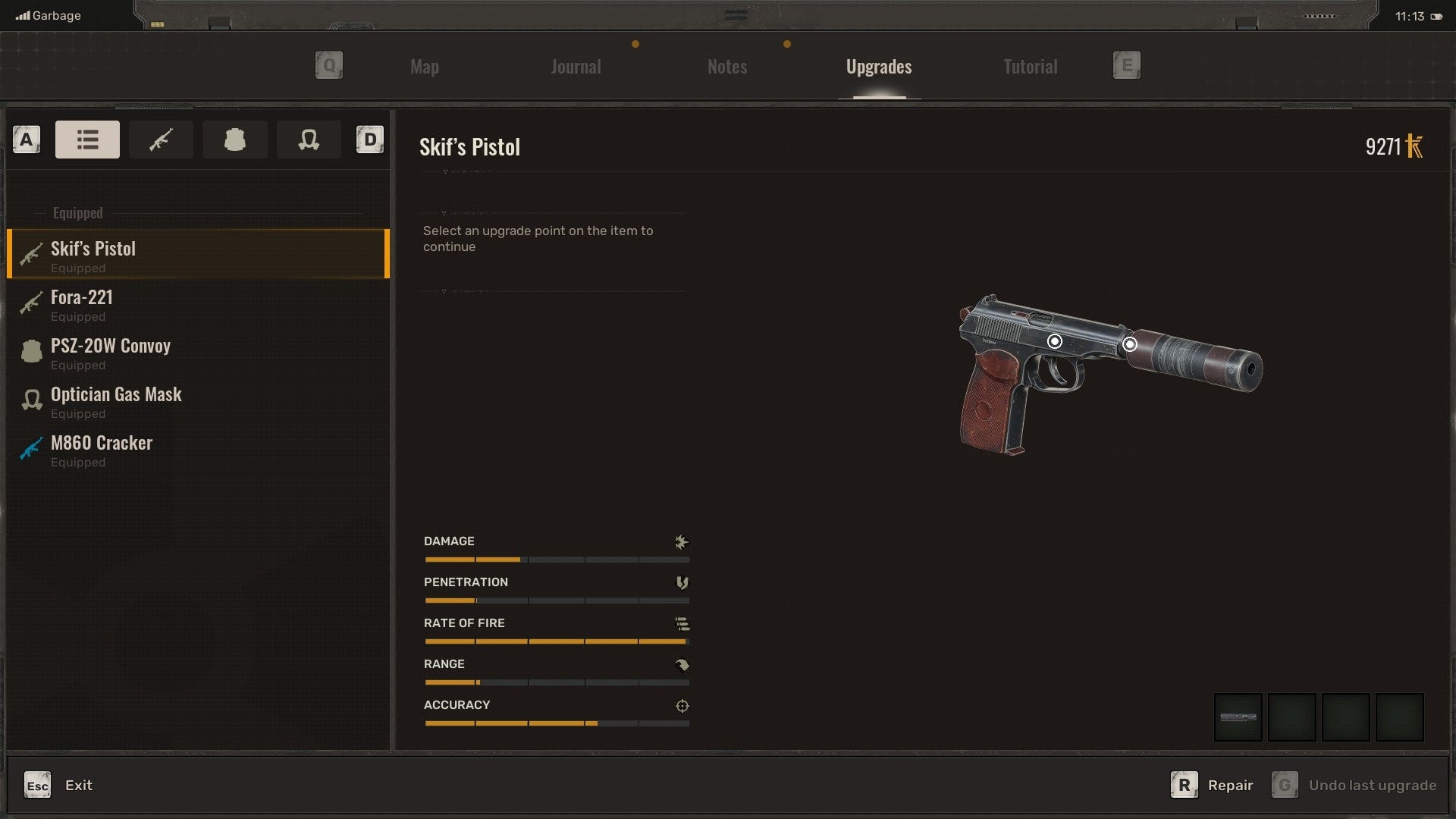 The player repairs their weapons with a technician in Stalker 2