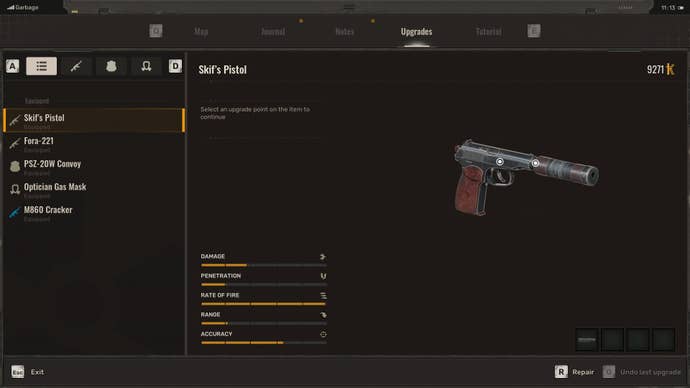 The player repairs their weapons with a technician in Stalker 2