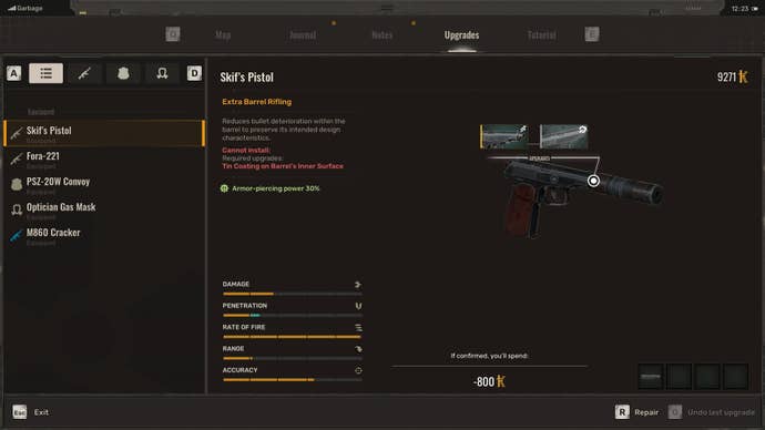 The player looks at upgrading their weapons with a Technician in Stalker 2