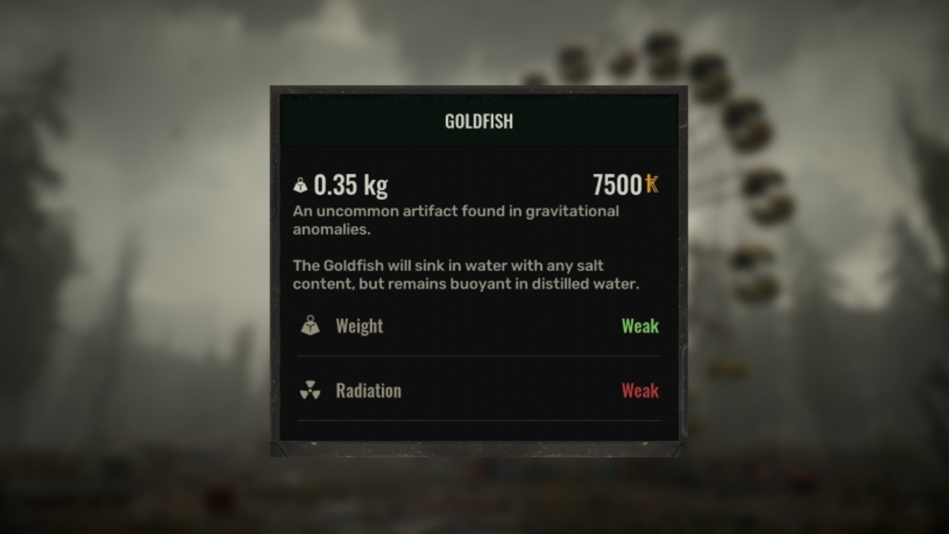 The description of the Goldfish artifact from Stalker 2 is shown - 3