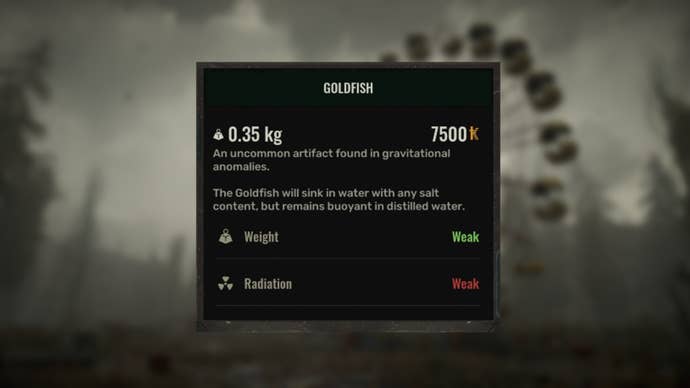 The description of the Goldfish artifact from Stalker 2 is shown