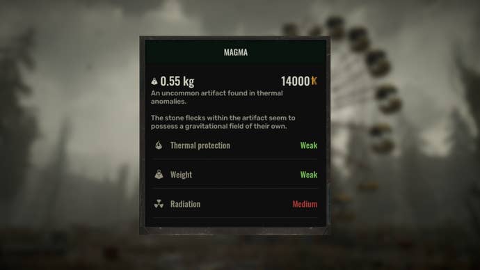The description of the Magma artifact from Stalker 2 is shown