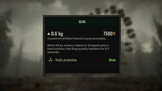 The description of the Slug artifact from Stalker 2 is shown