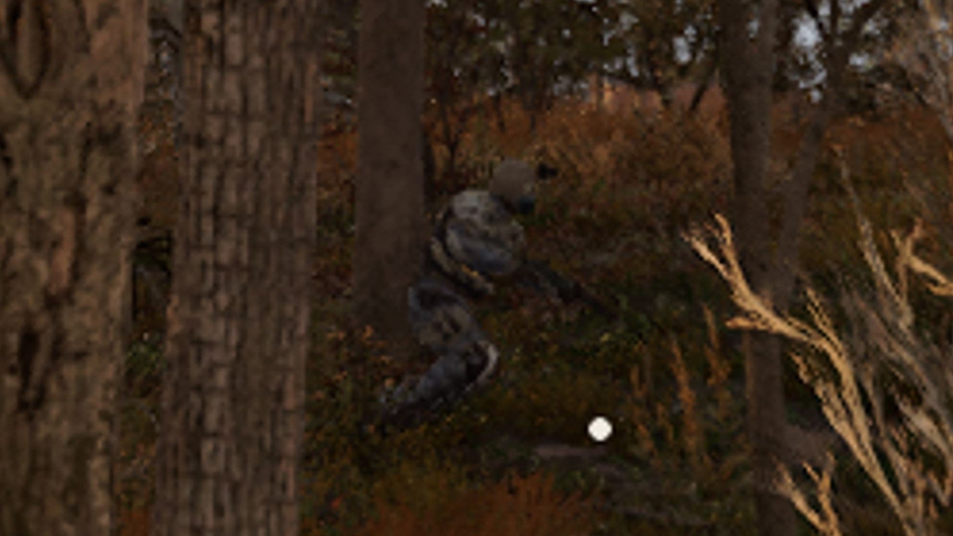 An excessively zoomed-in shot of an enemy merc in S.T.A.L.K.E.R. 2: Heart of Chornobyl.