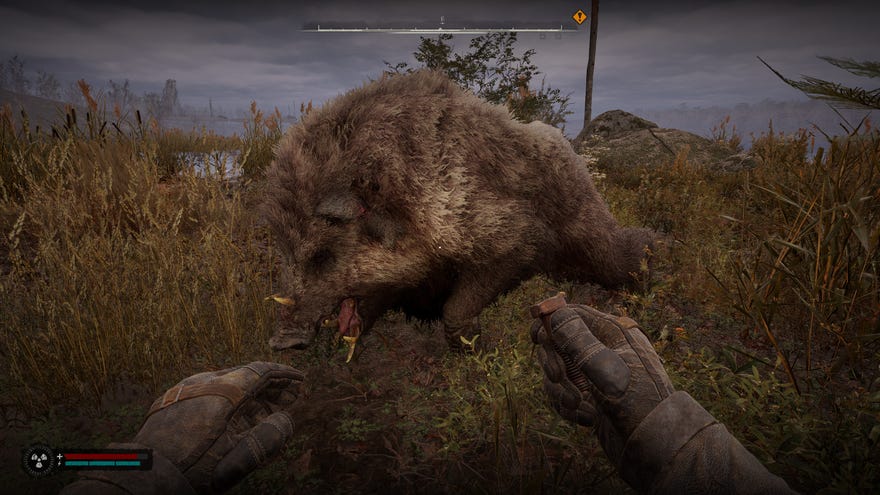 A giant mutant boar in S.T.A.L.K.E.R. 2: Heart of Chornobyl.