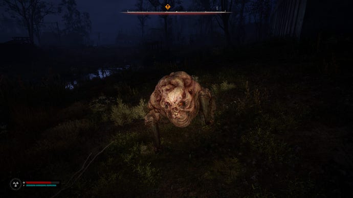 A pig-like Flesh mutant attacks in STALKER 2: Heart of Chornobyl.