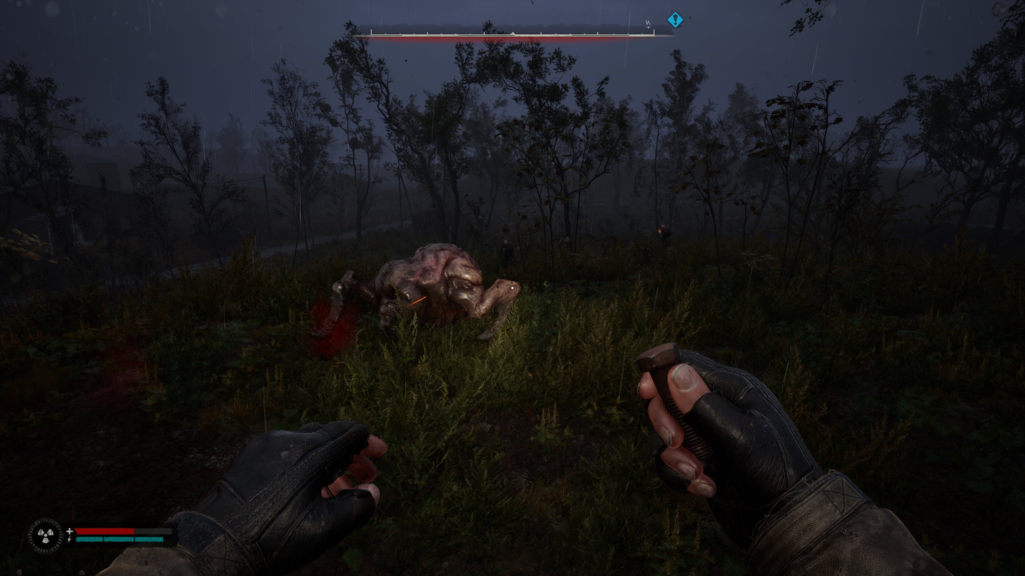 Ward soldiers shoot at a Flesh in STALKER 2: Heart of Chornobyl. - 15