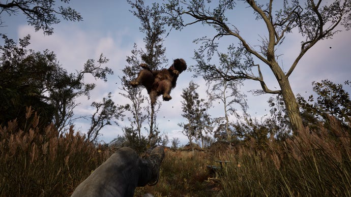 A dog is spun around by an anomaly in STALKER 2: Heart of Chornobyl.