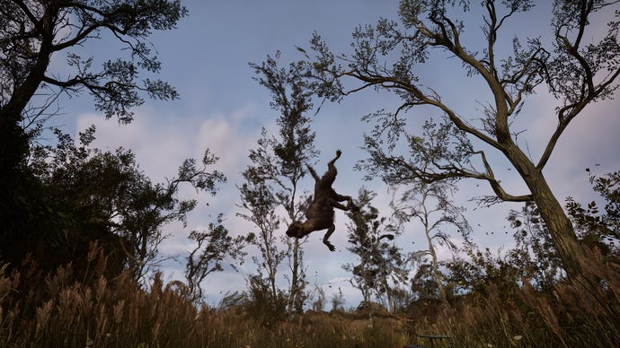 A dog is spun around by an anomaly in STALKER 2: Heart of Chornobyl.