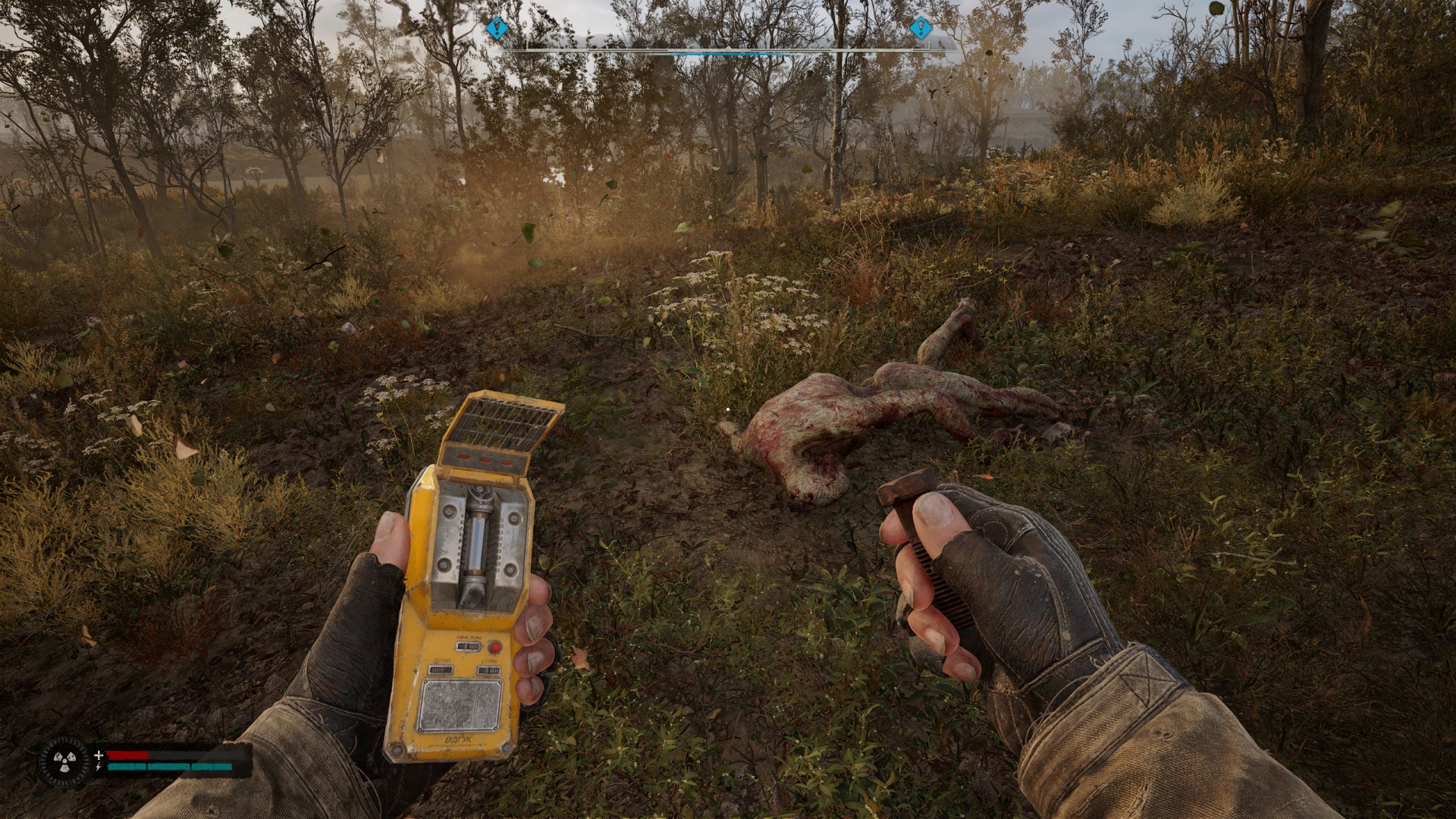 A dead Bloodsucker lays next to the whirligig anomaly that killed it in STALKER 2: Heart of Chornobyl. - 3