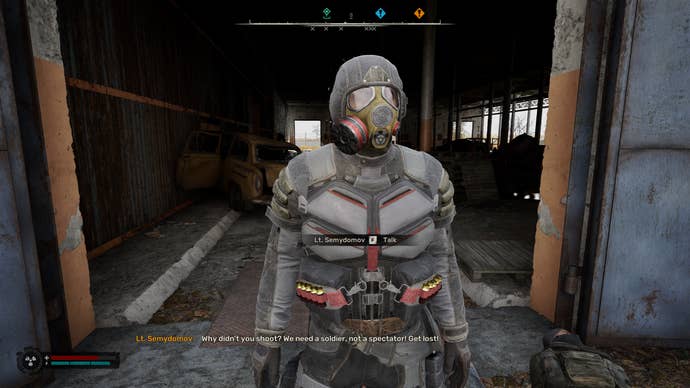 A Duty lieutenant tells Skif to get lost in STALKER 2: Heart of Chornobyl.