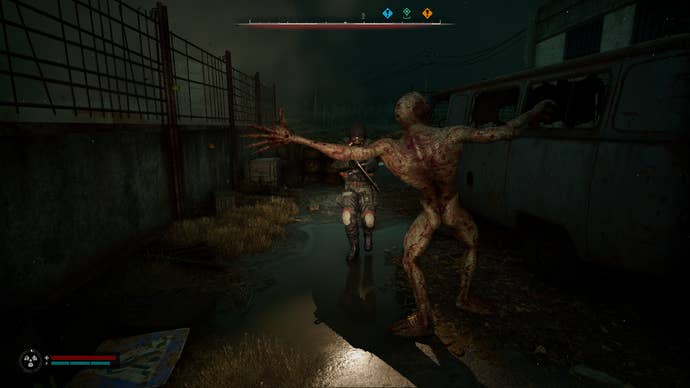 A Bloodsucker attacks a Duty soldier in STALKER 2: Heart of Chornobyl.