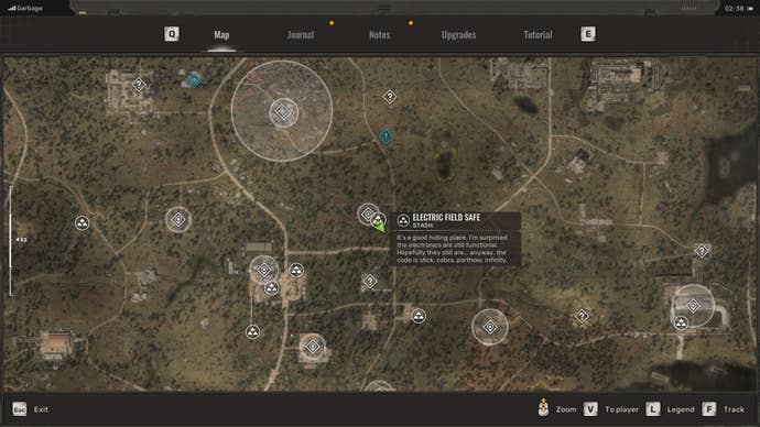 The location of the Electric Field stash - and the hint for the code to access it - is shown on the Stalker 2 map