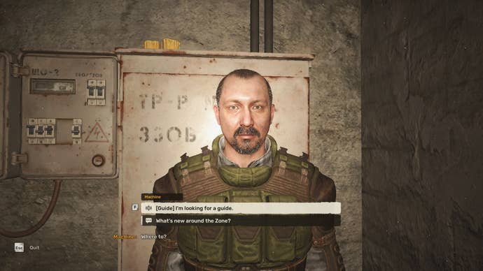 Skif speaks to Shelter’s Guide, Machine, in Stalker 2