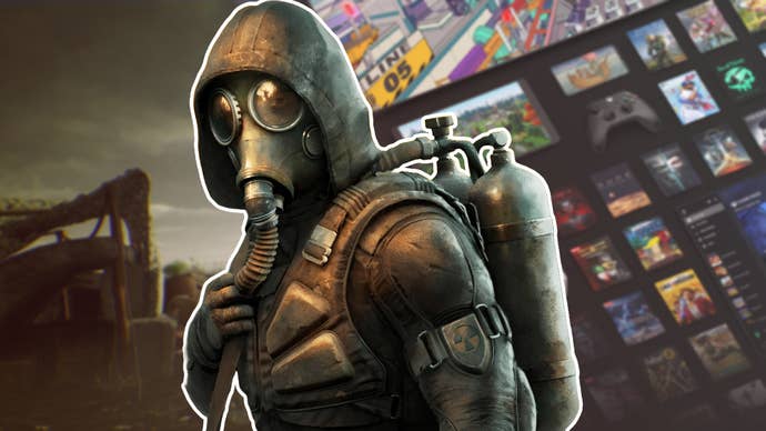 Xbox Game Pass and Stalker 2 backgrounds, slightly blurred, with a Stalker 2 character over the top