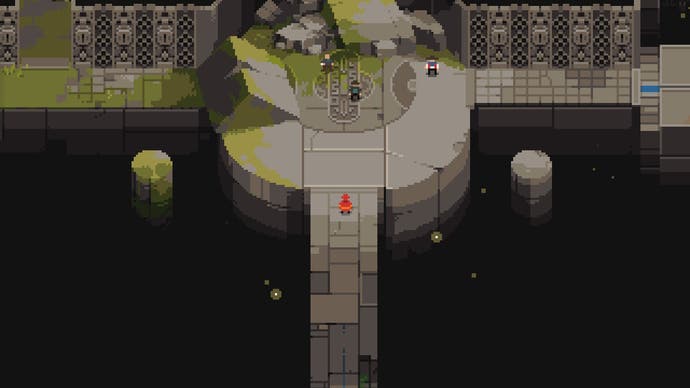 Kebuntuan di kuil batu gelap di Arco - sang pahlawan berhadapan dengan orang-orang bersenjata.