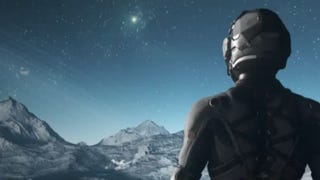 Star Citizen character looks out over a planet with the start twingling above