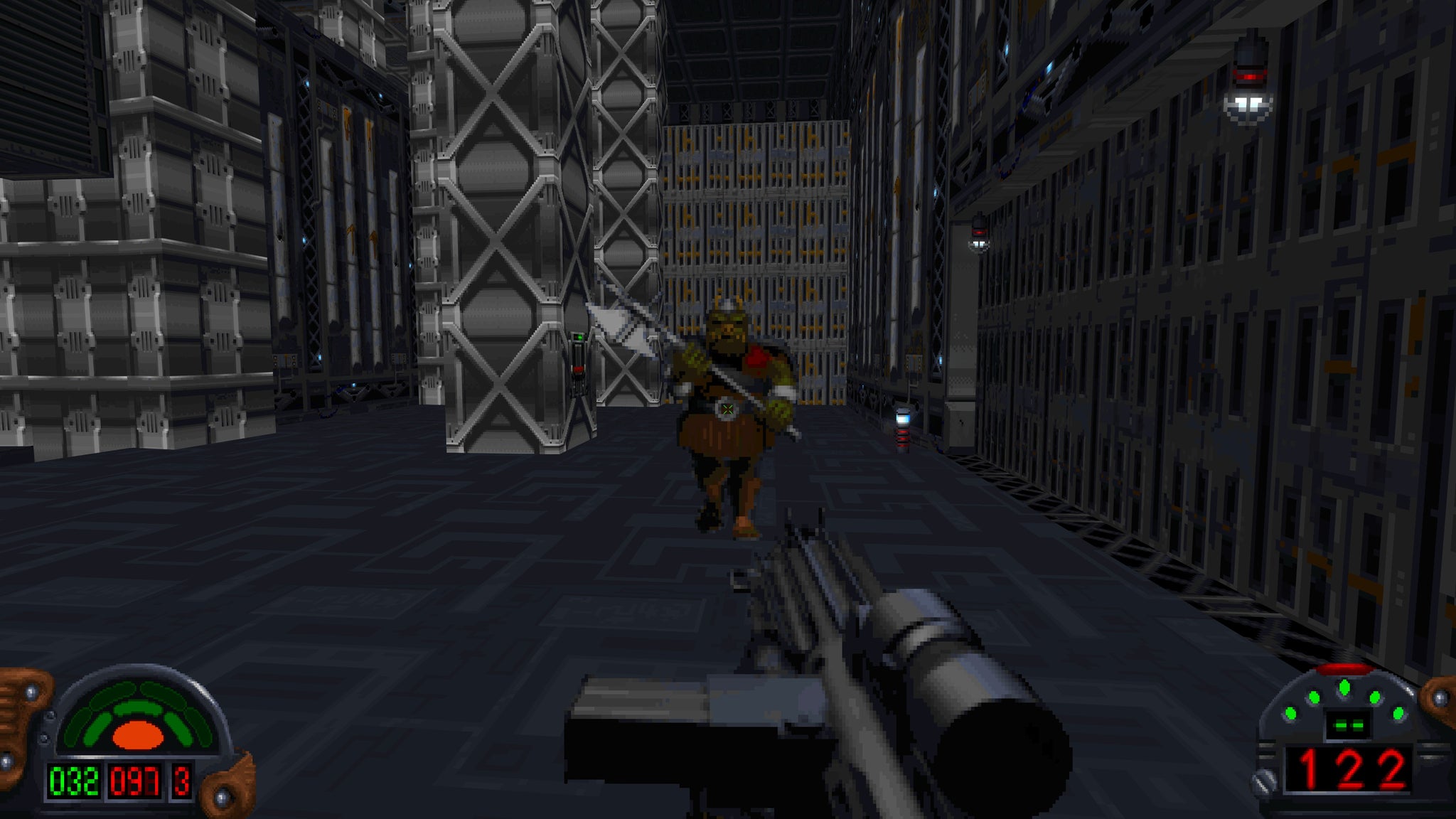 The player fires at a Star Wars alien in Star Wars Dark Forces Remaster - 4