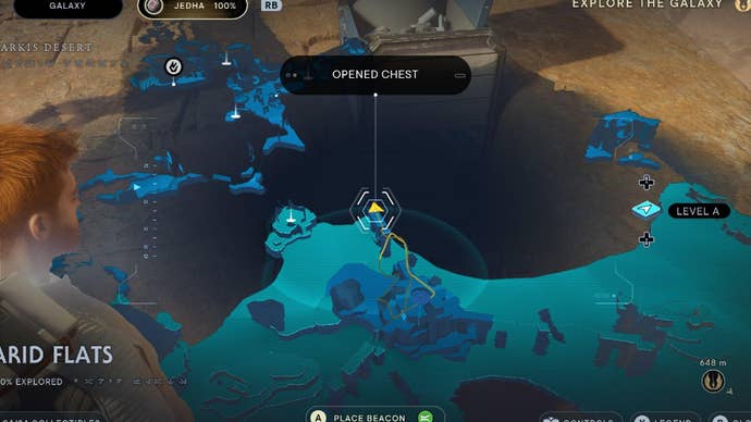 Star Wars Jedi Survivor screenshot showing the location of a chest on the map.