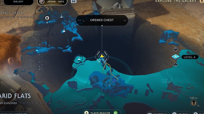 Star Wars Jedi Survivor screenshot showing the location of a chest on the map.