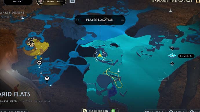 Star Wars Jedi Survivor screenshot showing the location of a Treasure on the map.