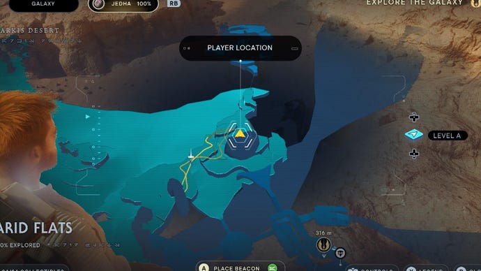 Star Wars Jedi Survivor screenshot showing the location of a Treasure on the map.