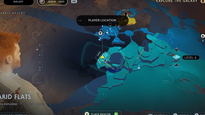 Star Wars Jedi Survivor screenshot showing the location of a Treasure on the map.