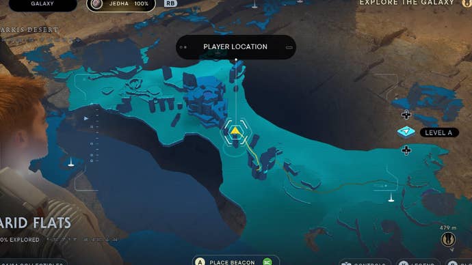 Star Wars Jedi Survivor screenshot showing the location of a Treasure on the map.