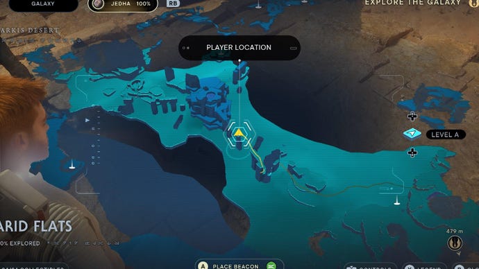 Star Wars Jedi Survivor screenshot showing the location of a Treasure on the map.