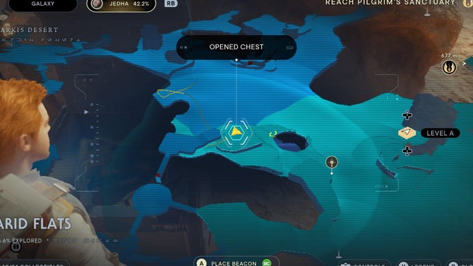 Star Wars Jedi Survivor screenshot showing the location of a chest on the map.