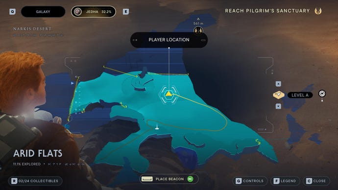 Star Wars Jedi Survivor screenshot showing the location of a databank on the map.