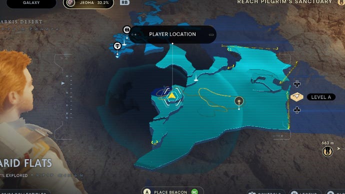 Star Wars Jedi Survivor screenshot showing the location of a databank on the map.