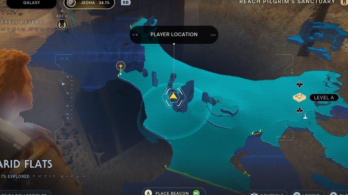 Star Wars Jedi Survivor screenshot showing the location of a treasure on the map.