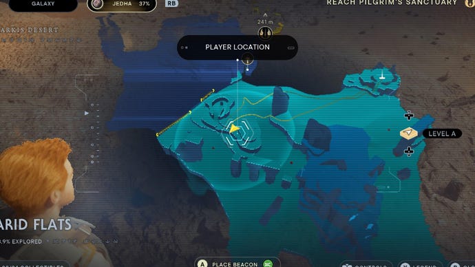 Star Wars Jedi Survivor screenshot showing the location of a treasure on the map.