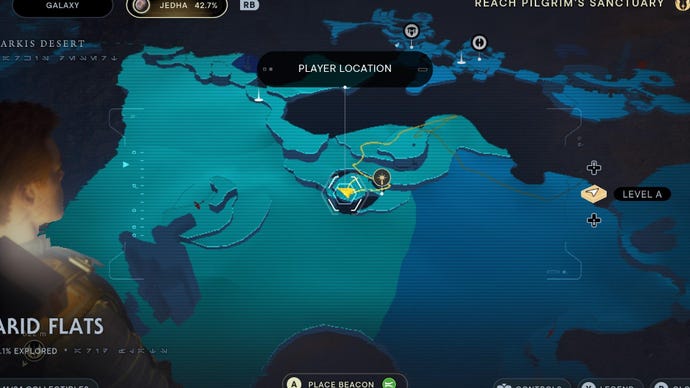 Star Wars Jedi Survivor screenshot showing the location of a treasure on the map.