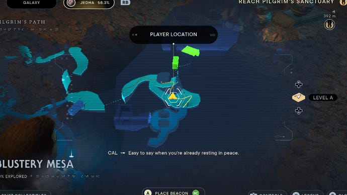 Star Wars Jedi: Survivor screenshot showing the location of a databank on the map.