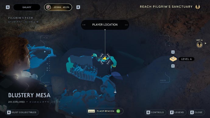 Star Wars Jedi: Survivor screenshot showing the location of a Force Echo on the map.