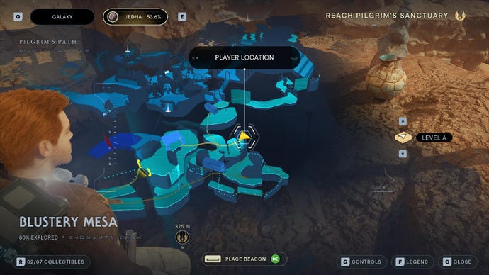 Star Wars Jedi: Survivor screenshot showing the location of a treasure on the map.