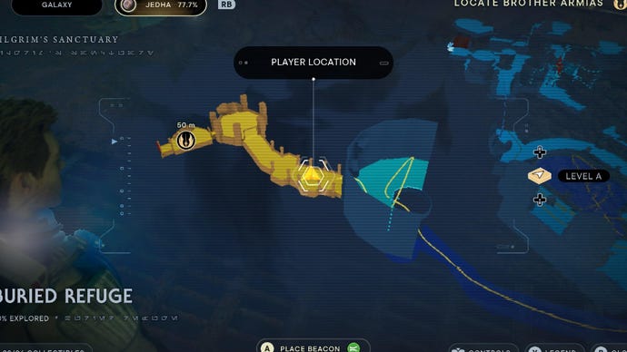 Star Wars Jedi: Survivor screenshot showing the location of a databank on the map.