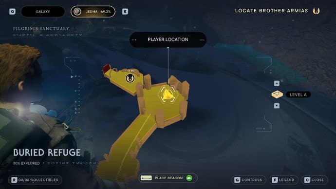 Star Wars Jedi: Survivor screenshot showing the location of a Force Echo on the map.
