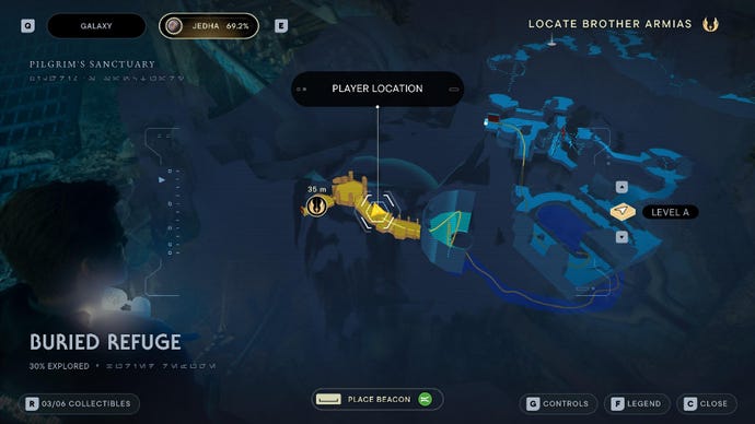 Star Wars Jedi: Survivor screenshot showing the location of a Force Echo on the map.