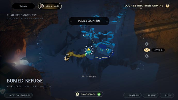 Star Wars Jedi: Survivor screenshot showing the location of a treasure on the map.