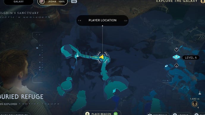 Star Wars Jedi Survivor screenshot showing the location of a treasure on the map.