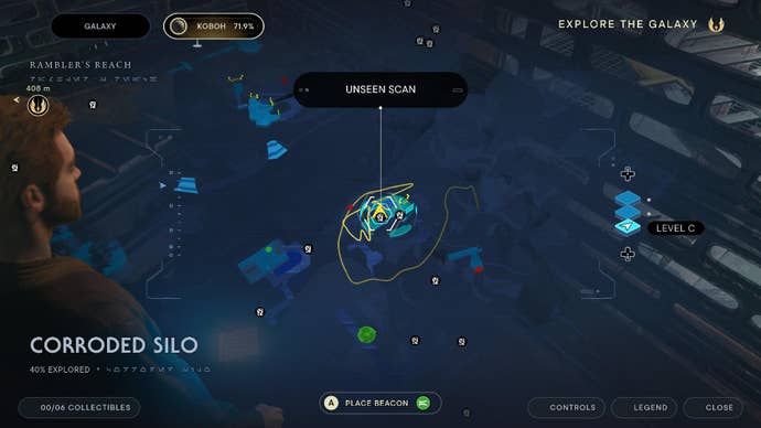 Star Wars Jedi Survivor screenshot showing the location of a Databank scan point on the map.