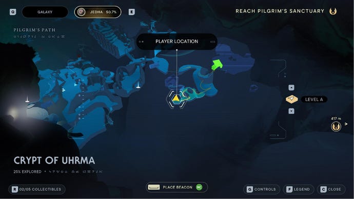 Star Wars Jedi Survivor screenshot showing the location of a databank on the map.