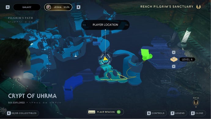 Star Wars Jedi Survivor screenshot showing the location of a Force Echo on the map.