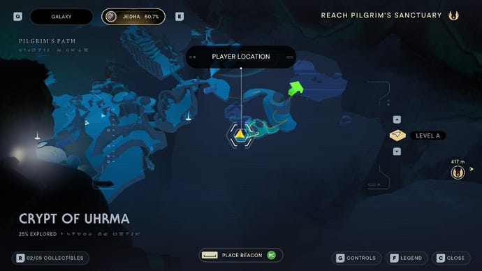 Star Wars Jedi: Survivor screenshot showing the location of a treasure on the map.