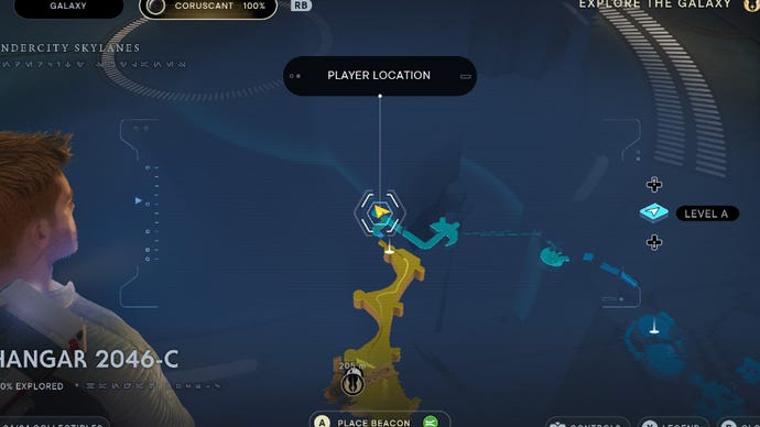 Jedi Survivor screenshot showing the location of D-L1T on the map.