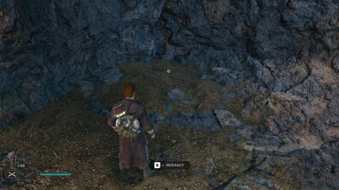 Star Wars Jedi Survivor screenshot showing Cal by some craggy rocks.