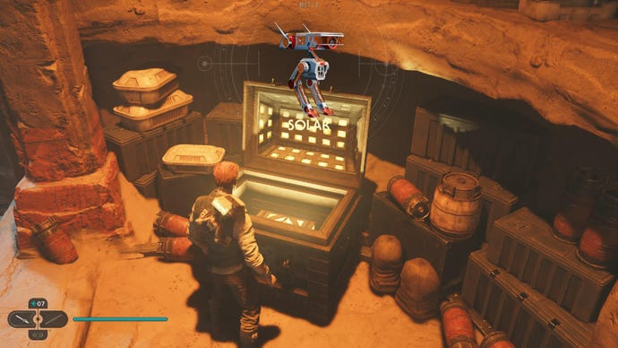 Star Wars Jedi Survivor screenshot showing Cal opening a chest.